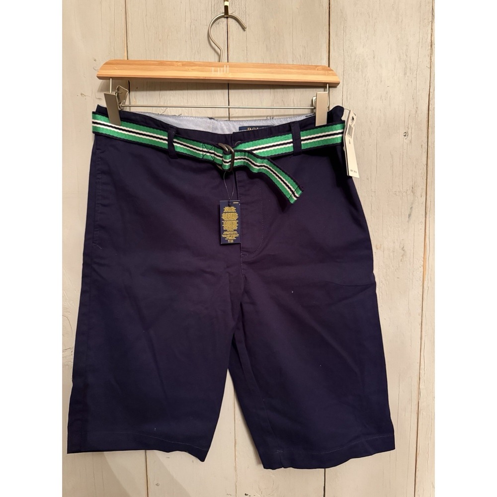 Polo RALPH LAUREN Boys 20 Navy Chino Classic Dress SHORTS Belted Pocket New‎